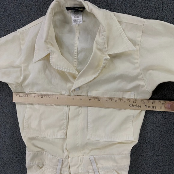 Big Bud Press Jumpsuit size Small Coverall Mechanic Short Sleeve Pastel Yellow - Picture 9 of 13
